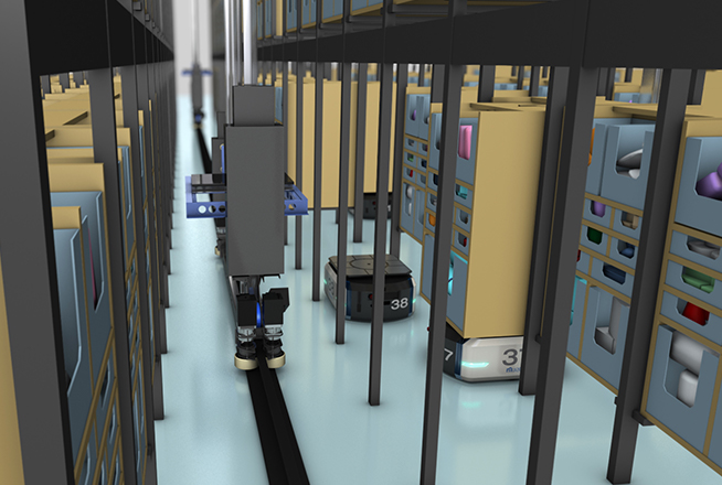 Three-dimensional AGV warehouse